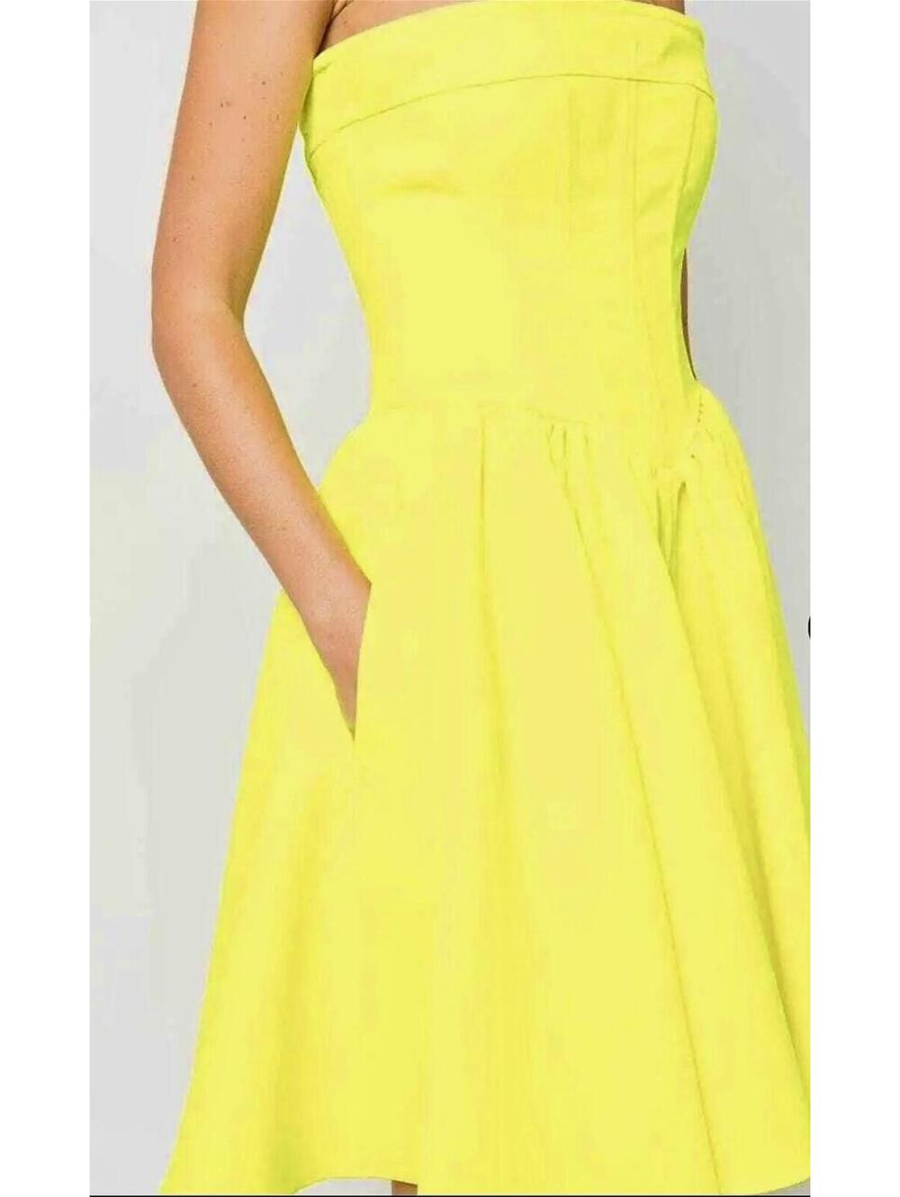 $1170 NWT Philosophy di Lorenzo Serafini Strapless Neon Yellow Dress US 6 IT 42 - Picture 4 of 9